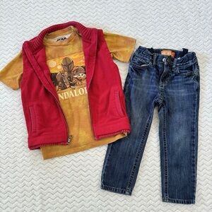 3T/4T/5 Mandalorian Shirt + GAP Retro Vest + Old Navy Jeans  3 Pc Outfit Set